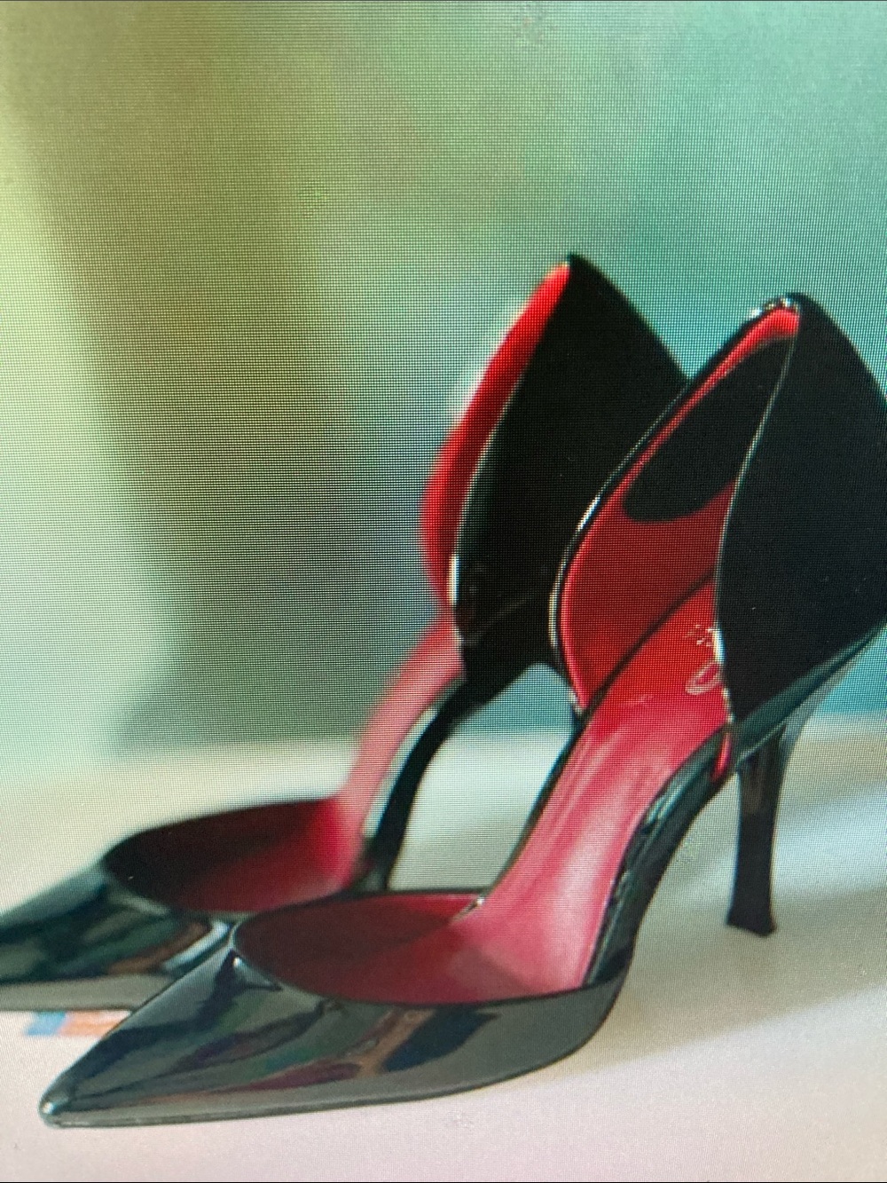 Women's Black Patent Pointed-Toe Heels with Red Interior